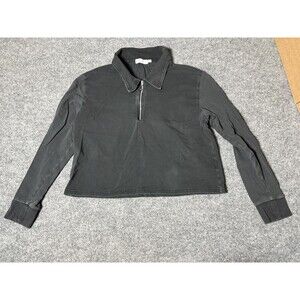 Jonathan Simkhai Standard Polo Shirt Womens M Black Half Zip Cropped Jersey